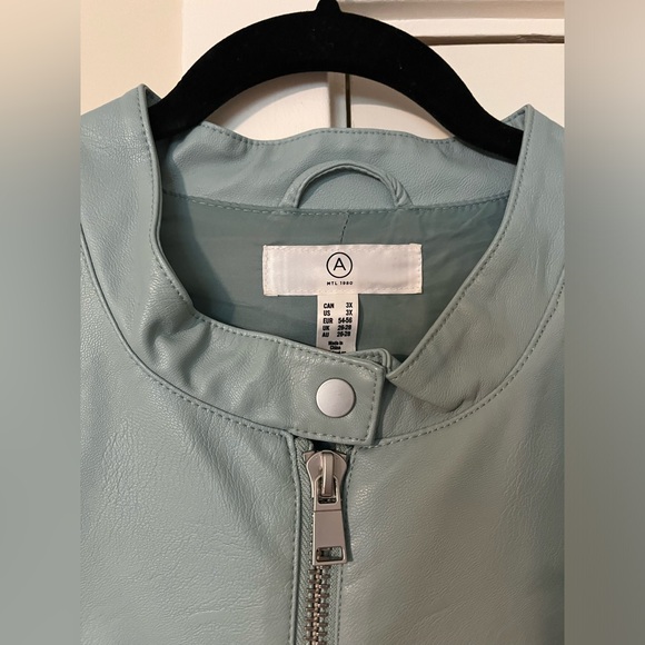 Plus size baby blue faux leather zip-up jacket, 3X - Picture 4 of 9